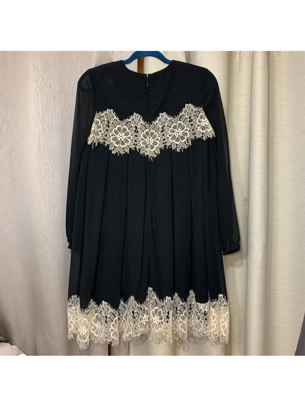 Topshop Black Chiffon Lace Dress Sz 2 Sheer Long Sleeve Feminine Romantic - Picture 14 of 14